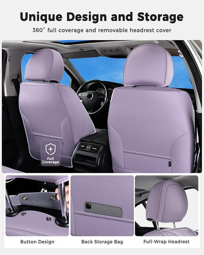 Huidasource Purple Seat Covers Luxury Nappa Leather, Car Seat Covers with Velcro Adjustable, Airbag, Lumbar Support, Cooling＆Heating, SUV seat Covers Universal Fit for Most Cars SUV Trucks, Purple