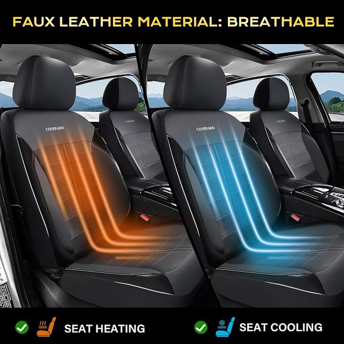 Coverado Rear Seat Covers for Cars Luxury Faux Leather Waterproof Automotive Seat Protector Universal Fit for Most Cars SUV Trucks, Black