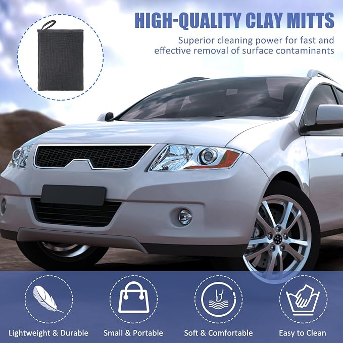 Windspeed 2Pack Clay Mitt, Microfiber Clay Bar Towel for Car Detailing, Medium Grade Bar Glove Auto Detailing (Grey)