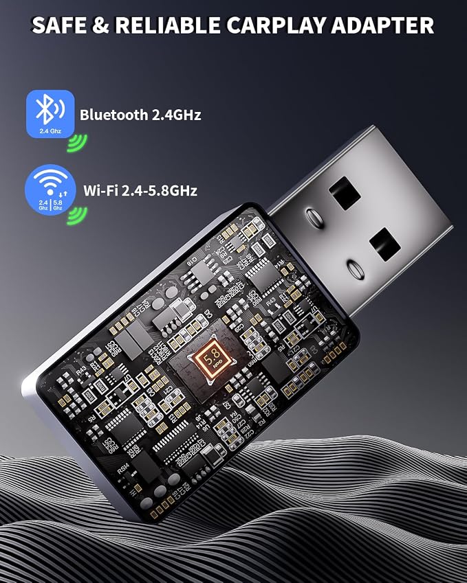 Wireless CarPlay Adapter for Apple iPhone,Compact Design Car Play Adapter Convert Wired Apple CarPlay to Wireless with USB/USB C Port,Plug and Play,Fast and Stable Connection Compatible with iOS 10+
