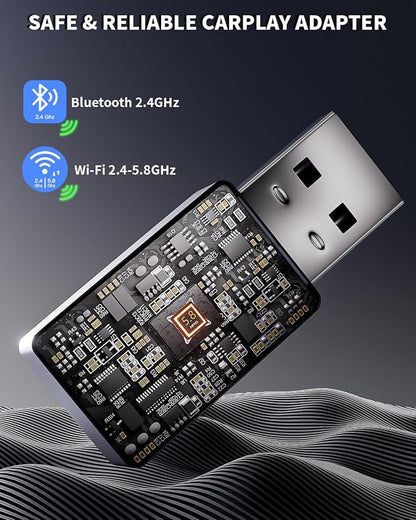 Wireless CarPlay Adapter for Apple iPhone,Compact Design Car Play Adapter Convert Wired Apple CarPlay to Wireless with USB/USB C Port,Plug and Play,Fast and Stable Connection Compatible with iOS 10+