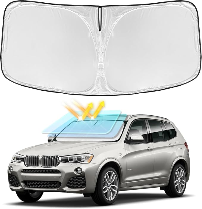 for BMW X3 2011-2017 Windshield Sun Shade - 4 Layers Car Sunshades for Front Windows Shade Cover Custom Fit X3 Sun Visor 250T Retractable Blocks Shade UV Rays Car Accessories