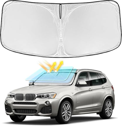 for BMW X3 2011-2017 Windshield Sun Shade - 4 Layers Car Sunshades for Front Windows Shade Cover Custom Fit X3 Sun Visor 250T Retractable Blocks Shade UV Rays Car Accessories