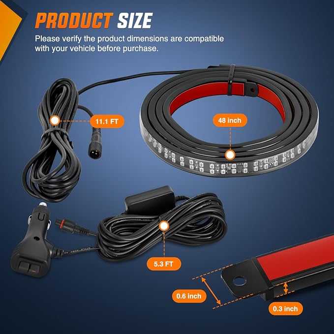 Nilight 48 Inch Truck Tailgate Strobe Light Strip Tail Emergency Bar Rear Window Warning Lamp Ultra-Bright Double Row 288 LED for Pickup Trailers Construction Vehicles Car SUV, Red Blue