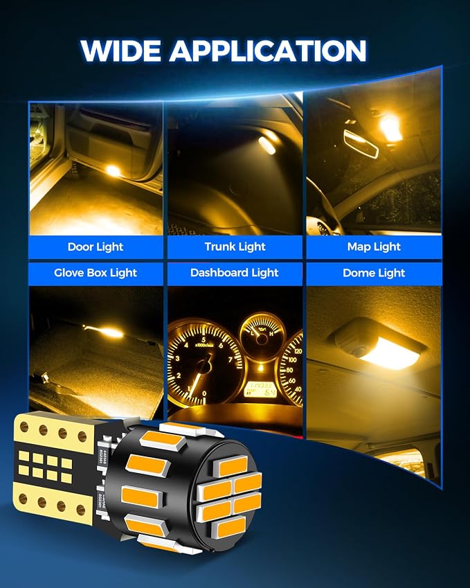 Marsauto 194 LED Bulb Amber Yellow for Dome Map Light, 168 2825 W5W T10 Wedge Replacement Super Bright LED Light Bulbs for Car Courtesy Step Dash Side Marker Trunk Light (Pack of 10)