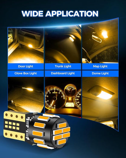 Marsauto 194 LED Bulb Amber Yellow for Dome Map Light, 168 2825 W5W T10 Wedge Replacement Super Bright LED Light Bulbs for Car Courtesy Step Dash Side Marker Trunk Light (Pack of 10)