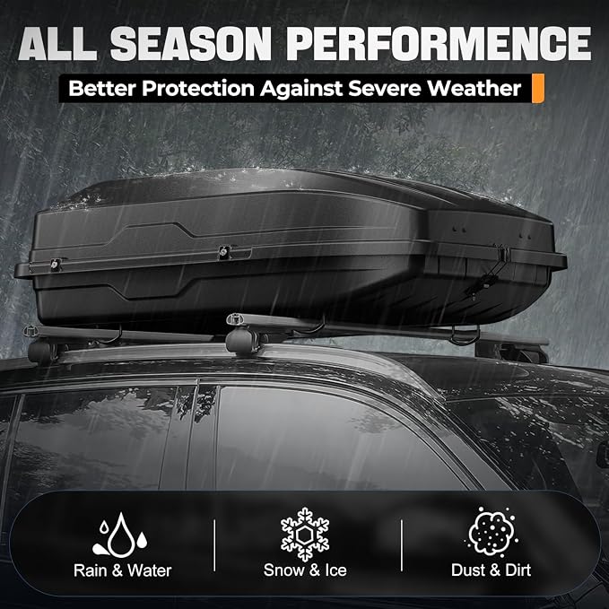 Auto Dynasty Roof Top Mount Car Storage Travel Luggage Box Cargo Carrier, 56.3 (L) x 36.8 (W) x 16.25 (H) Inches, Capacity 110 Pounds, 13 Cubic Feet (Tool-Free Install), Textured Black Finish