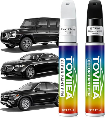 Obsidian Black Metallic(197/9197) Touch Up Paint Compatible with Mercedes-Benz,2-In-1 Car Scratch Remover Pen,Car Paint Scratch Repair Kit for Scratches,Chips & Nicks,2-PCS SET