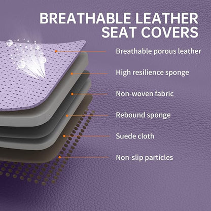 Purple Car Seat Covers Front Seats, Luxury Leather Purple Seat Covers with Lumbar Support, Waterproof Car Front Seat Protector Universal Fit for Most Cars Trucks Pick-ups SUVs