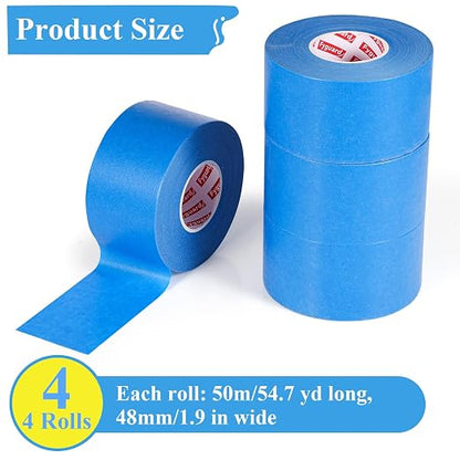 4 Rolls Painters Tape Blue Painters Tape 2 Inch Wide, Multi-Surface Masking Tape Bulk, 1.89 in x 220 Yd Total Blue Tape for Wall Painting Home Improvement DIY Crafts