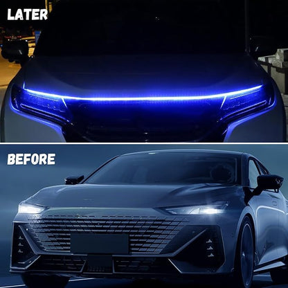 Car Hood Light Strip, 59 Inches Waterproof Flexible LED Strip, Dynamic Scan Start Up Car Daytime Running Lights, Universal Auto Exterior Decor Accessories for Most Vehicles (blue, 59 Inches)