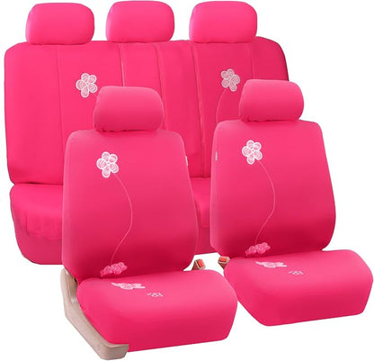 FH Group Full Set Cloth Car Seat Covers - Low Back Front Seat Covers, Universal Fit, Airbag Compatible, Split Bench Rear Seat, Washable Seat Cover for SUV, Sedan, Van, Pink