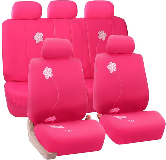 FH Group Full Set Cloth Car Seat Covers - Low Back Front Seat Covers, Universal Fit, Airbag Compatible, Split Bench Rear Seat, Washable Seat Cover for SUV, Sedan, Van, Pink