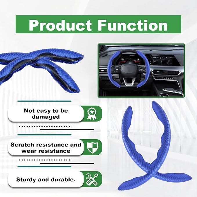 2pcs Carbon Fiber Anti-Skid Steering Wheel Cover, Anti-Skid Steering Wheel Cover/Segmented Steering Wheel Protector/Car Interior Accessories for Men/Women - Durable(Blue)