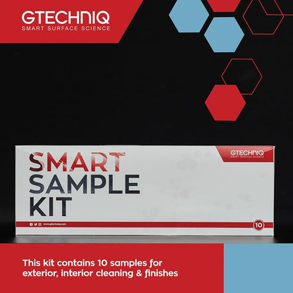 Gtechniq Smart Sample Car Care Kit, 10-Piece | Gift Set Includes Shampoo, Detailer, All-Purpose Cleaner, Glass Polish, Water Spot Remover and More, 1.69 fl oz Bottles in a Presentation Gift Box