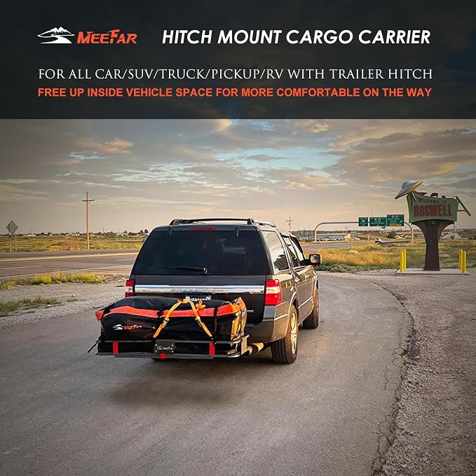Hitch Mount Cargo Carrier Basket 60"*25"*6"+Waterproof Bag 25 Cubic Feet(60"*24"*31"),and Cargo Net with Attachment Hooks,Ratchet Straps,Hitch Stabilizer.500 Lbs Capacity,Foldable,fit 2" Receiver