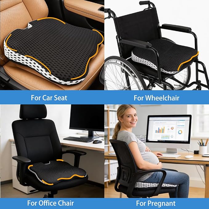 Car Seat Cushion for Long Driving Memory Foam Wedge Cushion for Back Pain & Tailbone Pain Relief Non Slip & Ergonomic Car Seat Pillow Pad, Universal Fit for Most Car Truck Office Chair & Wheelchair