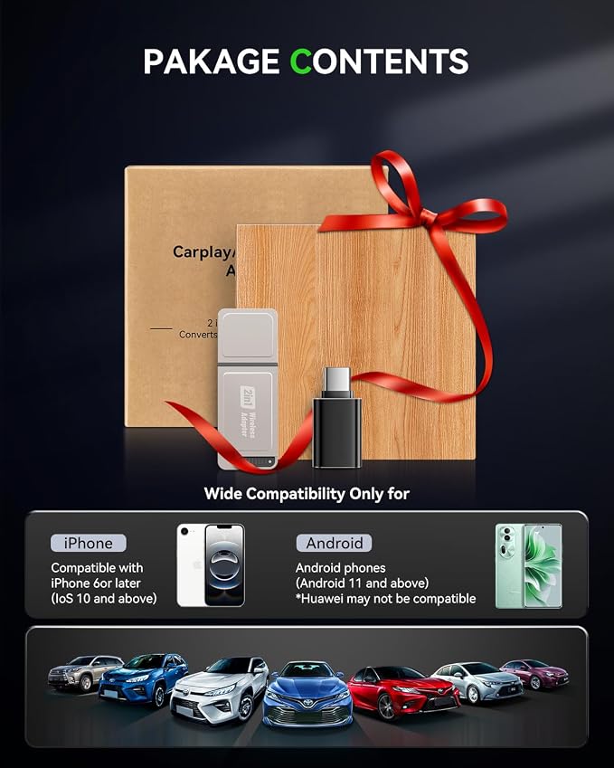 Spedal Wierless CarPlay Adapter for iPhone and Android,Spedal CL321 CarPlay Wierless Adapter -Mini CarPlay Design,2in1,Fast Pairing,Stable Car Control & No Delay,USB & Type-C Extension Cable Included