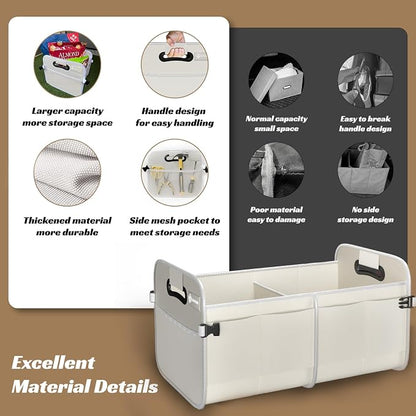 Sposuit Trunk Organizer for Car - 70L Collapsible Trunk Storage with 11 Pockets & Reinforced Handles, SUV Trunk Organizers for Grocery Cargo(White)