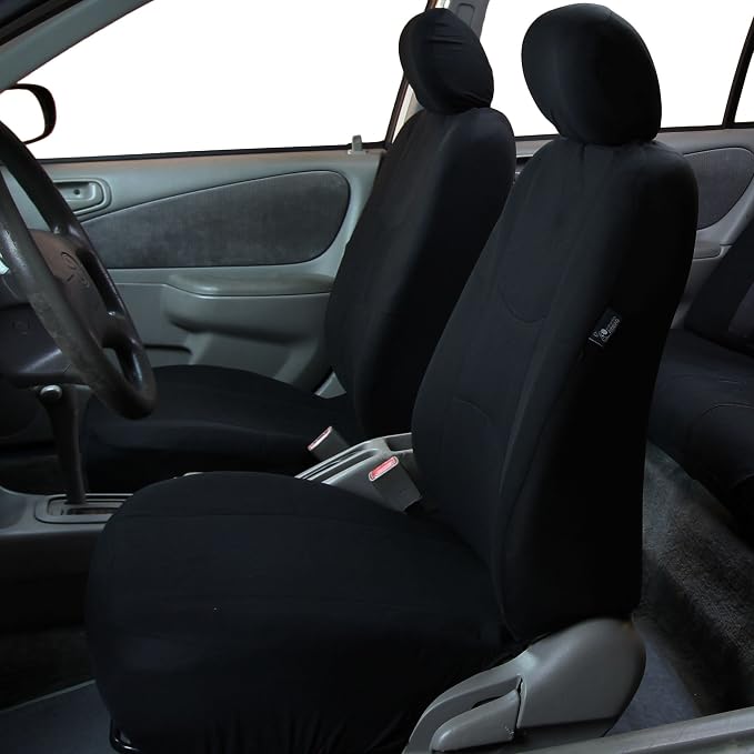 FH Group Stylish Full Set Car Set Covers Front Set and Rear Split Function, Airbag Compatible – Universal Fit for Cars Trucks & SUVs (Solid Black)