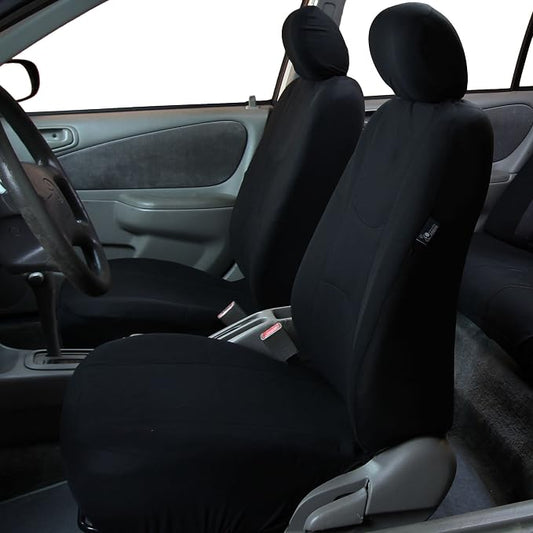 FH Group Stylish Full Set Car Set Covers Front Set and Rear Split Function, Airbag Compatible – Universal Fit for Cars Trucks & SUVs (Solid Black)