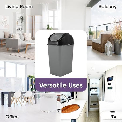 Superio Small Trash Can for Dorm with Lid 4.5 Gallon Plastic Swing Top Slim Garbage Can for Under Sink/Cabinet, Laundry, Kitchen, Office, Bedroom, Bathroom, College, 18 Qt Gray/Black, 2