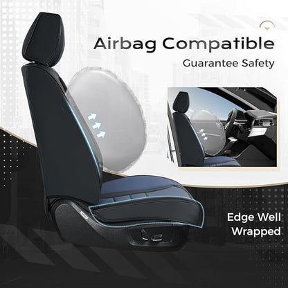 Coverado Car Seat Covers Full Set, Nappa Leather Seat Covers for Cars, Car Seat Protector Car Seat Cushion, Front and Back Seat Protectors Cushions Universal Fit for Most Cars Vehicles(Black&Blue)