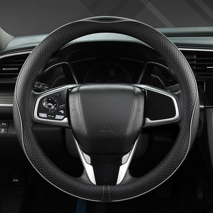 West Llama Microfiber Leather Car Steering Wheel Cover for Honda Accord Civic CR-V HR-V Pilot Fit Passport Odyssey,Sport Style,14.5-15 inch (Black+Gray Line-Standrad Size)