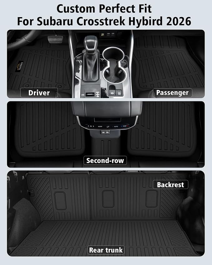 Floor Mats & Cargo Mat & Backrest Mat Custom for Subaru Crosstrek Hybrid 2026 (Not for Gas), Door Sill Guards, All Weather TPE Full Set Floor Liners Trunk Mat for Crosstrek Hybrid 2026 Accessories