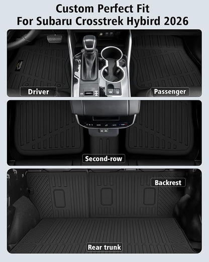 Floor Mats & Cargo Mat & Backrest Mat Custom for Subaru Crosstrek Hybrid 2026 (Not for Gas), Door Sill Guards, All Weather TPE Full Set Floor Liners Trunk Mat for Crosstrek Hybrid 2026 Accessories