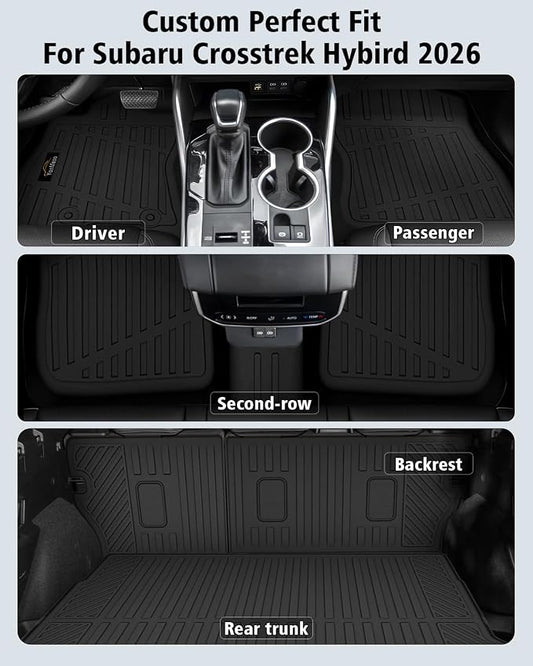 Floor Mats & Cargo Mat & Backrest Mat Custom for Subaru Crosstrek Hybrid 2026 (Not for Gas), Door Sill Guards, All Weather TPE Full Set Floor Liners Trunk Mat for Crosstrek Hybrid 2026 Accessories