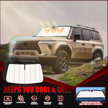 Windshield Sun Shade for Le-xus GX550 2024-2025 2026, Front Window Visor Accessories, Folding Design Blocks Heat & UV Rays Maintain Cool Interior and Save Space