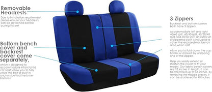 FH Group Automotive Seat Covers Light & Breezy Flat Cloth Full Set - Universal Car, Truck, SUV, or Van (Blue/Black) FB030115