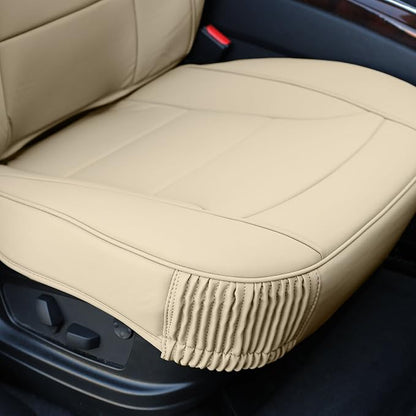 FH Group Ultra Comfort Highest Grade Faux Leather Full Set Cushion Pads Car Seat Covers for Front and Rear- Fit Most Car, Truck, SUV, or Van (Solid Beige)