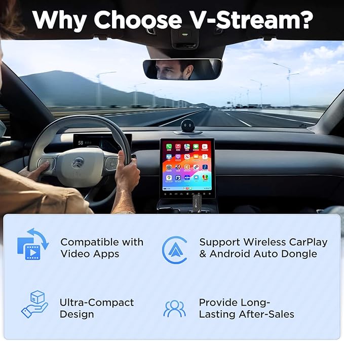 MSXTTLY Mini 3in1 Stream CarPlay Android Auto Wireless Adapter, Support Netflix/YouTube/TikTok/PrimeVideo Box, Only Compatible with Wired CarPlay Car Model 2017+, for Android 11 & iPhone iOS 10+