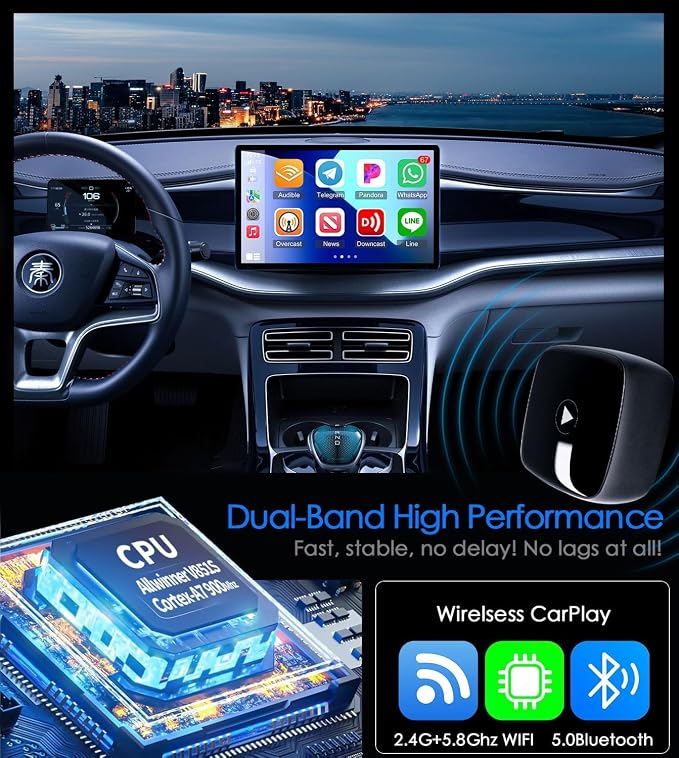 Wireless CarPlay Adapter for iPhone& Android,2-in-1CarPlay Dongle,Upgrade Wired to Wireless CarPlay Adapter,Cars with USB-A & Type-C Extension Cables,Stable Control,Plug and Play (Black)