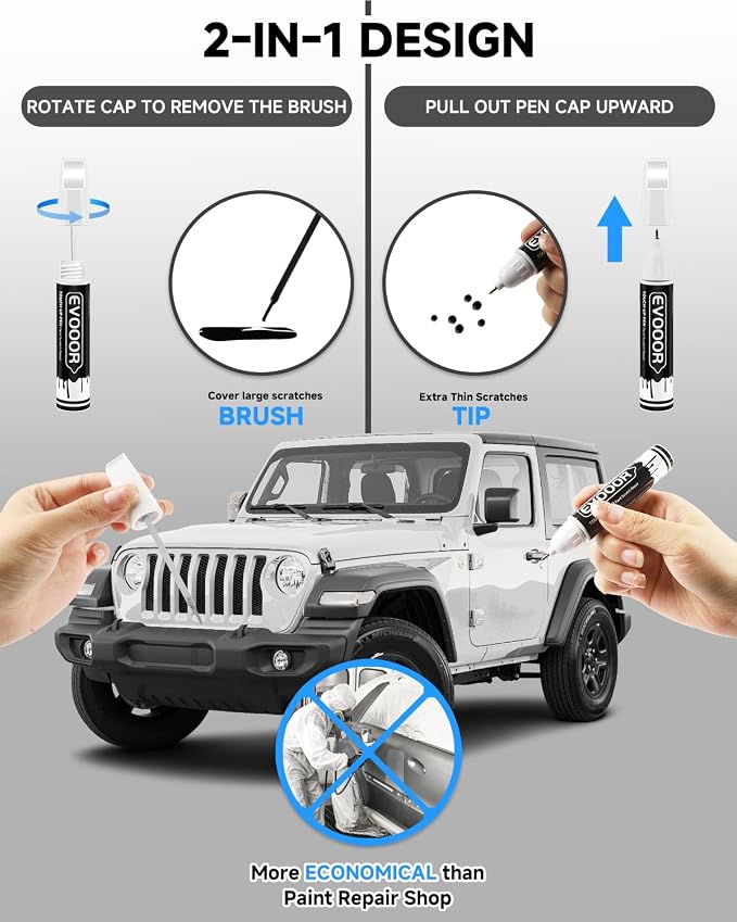 PW7/GW7 Bright White Touch Up Paint Compatible with JeepExact Match 2 in 1 Touch up Paint for Chips and Nicks Repair