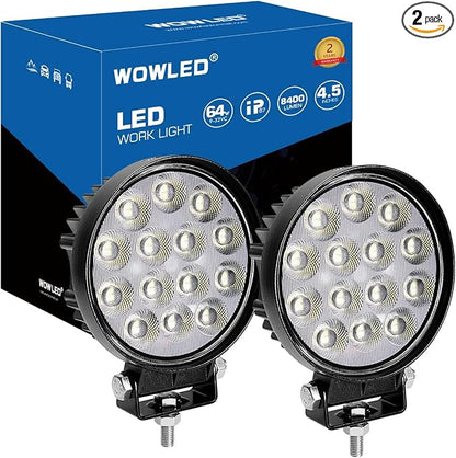 Off-Road LED Work Light 12V, 2 X 4.5 64W Round High-Intensity LED Spot Lights for Trucks, 4x4, ATV, UTV, Off-Road Vehicles, Waterproof, Durable Driving Lights for Outdoor Adventures 12V 24V