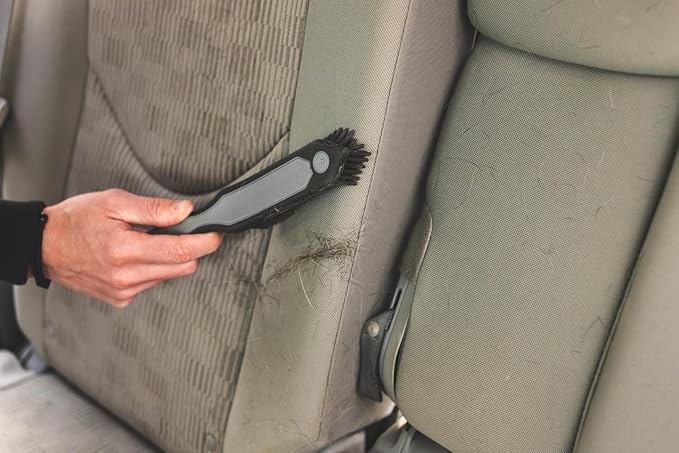 Detail Factory Pet Hair Brush for Car Interior, Rubber Bristle Fur Remover for Carpet, Upholstery, Seats, Cargo Areas & Pet Beds, Gray