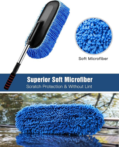 YeewayVeh Car Duster Exterior Scratch Free Microfiber Car Cleaning Brush, Extendable Handle Pollen and Dust Brush for Truck, SUV, Vehicles and Home Cleaning, Blue