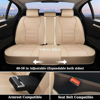 Coverado Front and Back Seat Covers for Cars, Nappa Leather Car Seat Covers, Automotive Seat Covers for Trucks, 5 Seats Waterproof Carseat Protector Car Seat Cover Beige, Universal Fit for Most Cars