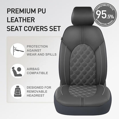CAROMOP Luxury PU Leather Car Seat Covers Front Set - Anti-Stain Waterproof Automotive Seat Covers for Cars - Universal Car Interior Covers Seat Protectors for Sedans SUVs Pick-up Trucks (Gray)