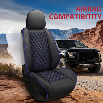 F150 Seat Covers, Custom Ford F150 Truck Seat Cover Fit for 2015-2025 F150 and 2017-2025 F250 F350 F450 Super Duty Crew Cab XL XLT Lariat King Ranch Platinum (Black blue, Front and Rear(5 seats))