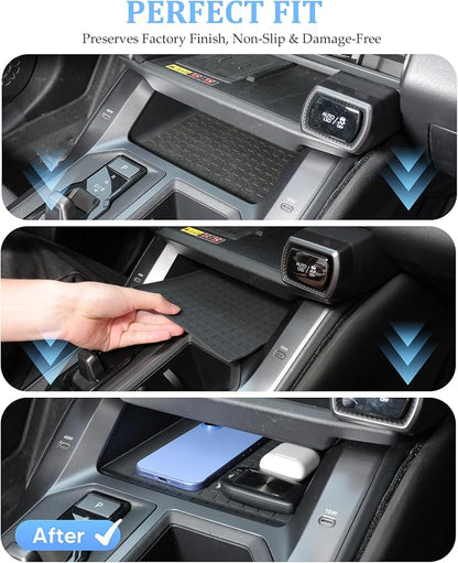 Autorder 2PCS Center Console Organizer Tray for 2026 Toyota RV4 Interior Accessories - ABS Armrest Storage Box & Silicone Lower Center Console Tray - Black