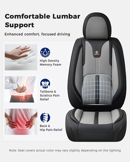 Huidasource Car Seat Covers Front Seats Luxury Nappa Leather, Front Seat Covers with Airbag, Front Storage Pocket, Lumbar Support, Cooling＆Heating, Universal Fit for Most Cars SUV Trucks, Black&Gray