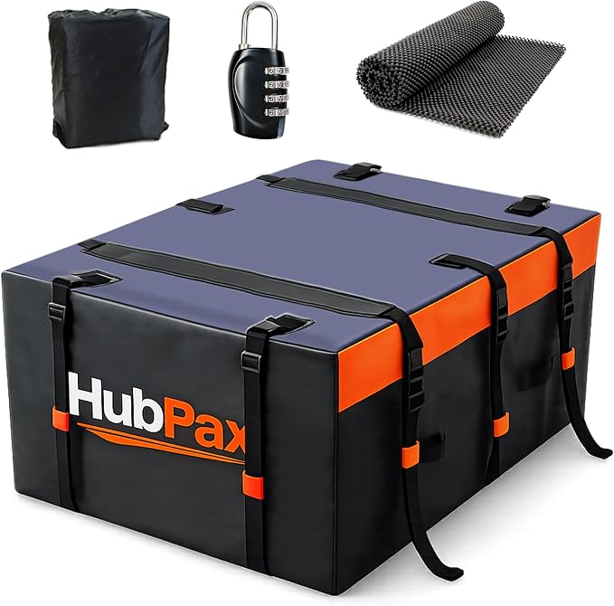 Car Rooftop Cargo Carrier Bag - 21 Cubic Feet Car Roof Top Bag Cargo Carrier for All Vehicle with/Without Rack, Includes Anti-Slip Mat, 8 Reinforced Straps, 6 Door Hooks, Luggage Lock
