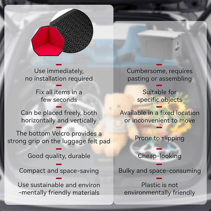 4 Pack Adjustable Hook and Loop Trunk Organizer Blocks for Car & Truck | Non-Slip Lining, Designed for Felt-Lined Car Interiors (3.94"x3.94"x3.94")