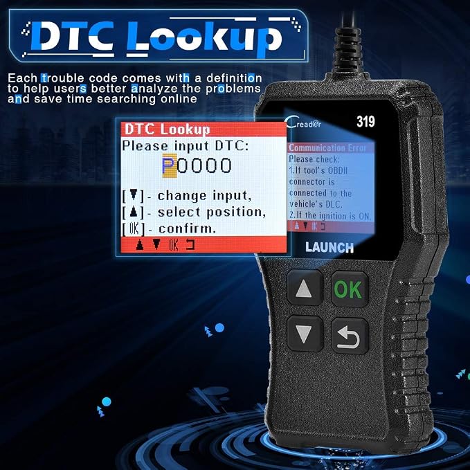 LAUNCH OBD2 Scanner Engine Fault Code Reader, CR319 Code Reader Scanner, CAN Diagnostic Scan Tool Supports DTC Lookup, Mode6 O2 Sensor for OBDII Protocol Cars Since 1996 Black