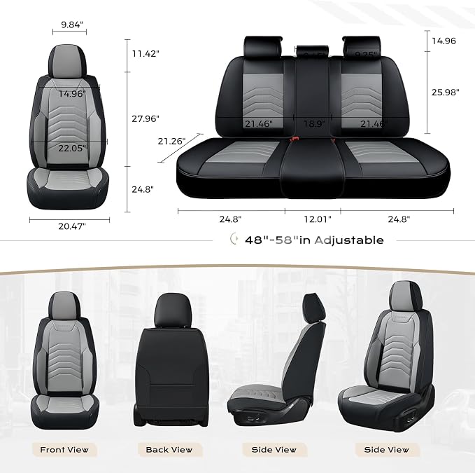 Coverado Car Seat Covers Full Set, Faux Leather Car Seat Covers for Cars, Car Seat Covers Front Seats and Back Car Seat Protector Waterproof, Car Seat Cushion Universal Fit for Most Cars, Black&Gray