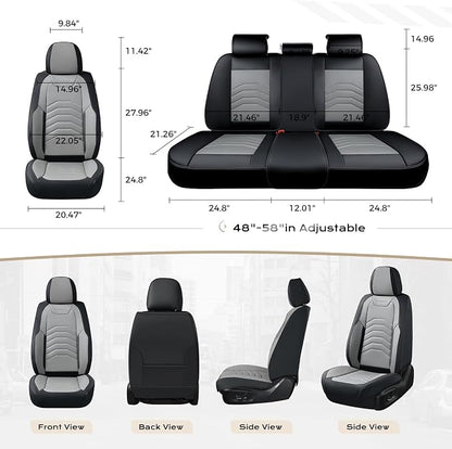 Coverado Car Seat Covers Full Set, Faux Leather Car Seat Covers for Cars, Car Seat Covers Front Seats and Back Car Seat Protector Waterproof, Car Seat Cushion Universal Fit for Most Cars, Black&Gray